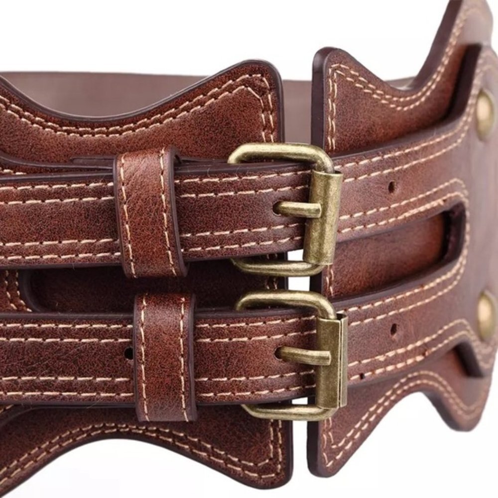 Vintage Boho Leather double belt buckle New - Picture 3 of 5